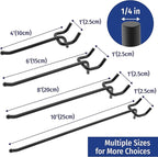 POETISKE Pegboard Hooks 0.2” Diameter 10 inch Black Metal Ball Ending Garden Tool Organizer Fits 1/4’’ Pegboard Garage Wall Hooks 50PCS
