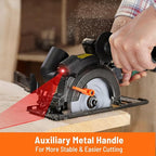 Circular Saw, 5.8A 4-1/2" Circular Saw w/Laser, Metal Auxiliary Handle, 6 Blades (4½", 4¾"), Cutting Depth 1-11/16" (90°), 1-3/8" (45°), Ideal for Wood, Soft Metal, Plastic, Tile - MCS01A
