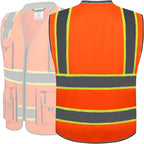 JKSafety 10 Pockets Class 2 Hi-Vis Zipper Front Safety Vest | Cushioned Collar | High Reflective Tapes with Extended Neon Yellow Strips | Meets ANSI/ISEA Standards (Large, 89-Orange)