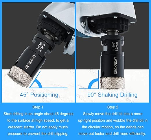 Diamond Core Drill Bit 1-1/4” 32mm Vacuum Brazed Hole Saw with Flutes for Granite Quartz Hard Porcelain Tile with 5/8-11 Female Thread & 3/8” Hex Shank Adapter Fit Angle Grinders & Drills