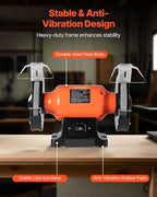 VEVOR Bench Grinder, 8-inch Single Speed Bench Grinder, 3450RPM High-Speed Table Grinders with 750W 6.2A Induction Motor, 36/60-Grit Grinding Wheel & Adjustable Eye Shield for Fast Sharpening Grinding