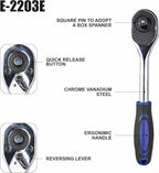 Socket Wrench, 1/2 Drive Ratchet Socket Wrench Dual Drive Ratchet Handles Wrenches with Soft Grip Locking Handle E-2203E