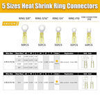 180PCS Marine Grade Heat Shrink Wire Connectors-Electrical Connectors Kit of Tinned Red Copper,Crimp Insulated Ring Fork Spade Butt Splice AWG12-10 Gauge (180pcs Yellow, AWG 12-10)