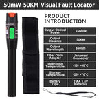 Visual Fault Locator 50KM Range, VFL Tester Kit - Includes Single Mode 9/125um FC Male to LC Female Adapter and Red Light Pen for Fiber Optic Cable Network Testing