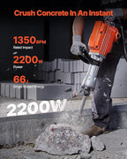 VEVOR Demolition Jack Hammer, MAX 2200W Electric Jackhammer Heavy Duty, 1350 BPM Concrete Breaker 6pcs Chisels Bit Chipping with Case