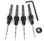 FTG USA Adjustable Wood Countersink Drill Bit Set 4 Pc #6 (9/64") with Tapered Drill Bit for Woodworking