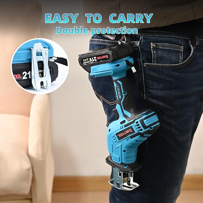 21v Cordless Reciprocating Saw, 2.0 Ah Battery Operated Reciprocating Saw With Charger,Hog Ring Anvil And 4 Pcs Blades For Wood Pvc Pipe Tree Cutting By SHINTYOOL