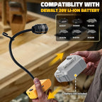 LIVOWALNY 2PCS LED Work Light Compatible with Dewalt 20V Battery, 20W 2000LM LED Flood Light, 12" Flexible Gooseneck, Flashlight with USB-A & Type-C Charging Port, Low Voltage Protection (No Battery)