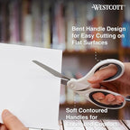 Westcott 8" Bent Craft Scissors with Titanium-Bonded Blades for Heavy-Duty Use (White or Blue, Colors May Vary)