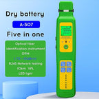 green A-507 Fiber optic identifier 5 in 1 Built in OFI OPM VFL LED RJ45 SC/FC/ST universal interface Optical power meter -70~+10dbm visual fault locator 10KM RJ45 test Cable identifier with LC adapter