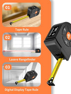 Laser Tape Measure 3-in-1, 196ft/60m Laser Distance Meter, 16ft/5m Digital Tape Measure, Regular Tape Measure, Area Volume Measuring Pythagorean Mode, Rechargeable
