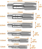 6-Piece NPT Pipe Tap Set, Precision Carbon Steel NPT Tap Set for Clean Accurate Threads, 1", 3/4", 1/2", 3/8", 1/4", 1/8" NPT Tap, Perfect for Plumbers Mechanics DIYers, with Durable Plastic Case