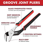 ARROW 12-Inch Groove Joint Pliers, Adjustable Water Pump Pliers with TPR Handle, High Carbon Steel Tongue and Groove Plier for Plumbing, Automotive and Household Repairs
