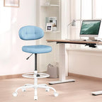 Misolant Drafting Chair, Armless Tall Office Chair with Footrest Ring for Standing Desk, Small Faux Leather Executive Computer Chair with Adjustable Height for Bar Lab Counter Height Desk, Blue