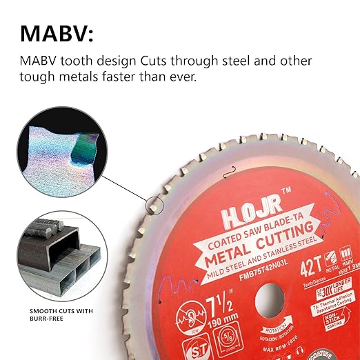 Metal Cutting Circular Saw Blade, Steel and Stainless Steel Cutting, The Cutting Head uses a Special Anti-Heat Sticking Coating with high Finish and Long Life,FMB 7-1/2 inch 42-Tooth 20mm -TA