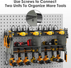 CCCEI Modular Power Tool Organizer Wall Mount Charging Station, Grey 6 Drills Holder with 8 Plug Power Strip 10FT, Garage Drill Battery Heavy Duty Metal Shelf, Utility Rack with Hooks, Side Storage.