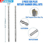 2-Pack SDS Plus Masonry Drill Bits 9/16 Inch x 12 Inch Long Rotary Hammer Drill Bits Carbide Tipped for Concrete Brick Cement Stone Block.