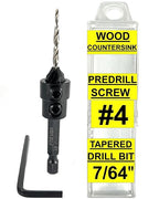 FTG USA Countersink Drill Bit for Wood with Tapered Drill Bit #4 (7/64")