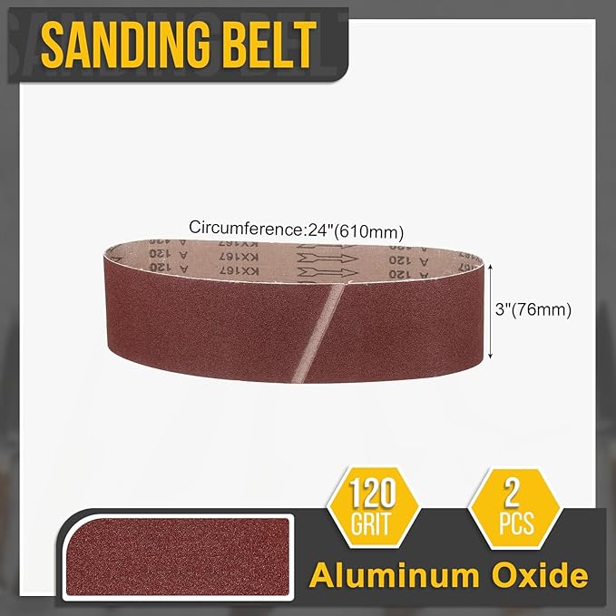 3 x 24 Inch Sanding Belt, 2 Pcs 120 Grit Knife Sharpener Belts Work Sharpening for Belt Sander Knife Carving Tool Metal Working