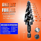 Four Spiral Flute Step Drill Bit for Metal,M35 Cobalt Unibit Step Drill Bit Set 1/4"-3/4"(9 Sizes),Wear-Resistant AlTiN Coated,1/4" Hex Shank for Metal, Stainless Steel, Aluminum, Plastic