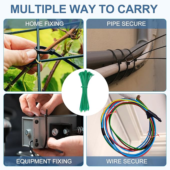 PATIKIL Cable Zip Ties 8 Inch, 100 Pcs Self-Locking Nylon Wire Tie Wraps Heavy Duty Cord Management with 50 lbs Tensile Strength for Indoor and Outdoor, Green (0.2"W)