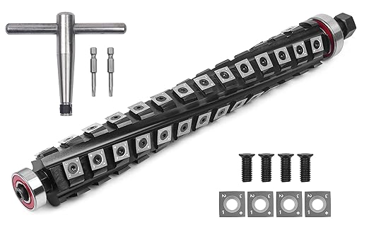 SpeTool 13 Inch Helical Planer Cutter Head for DW735 DW735X DW735-XE Thickness Planer, Spiral Cutterhead 4 Rows 56 Carbide Inserts with Pre-Assembled Bearings for Smoother Cut & Lower Noise