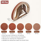 50 Pcs 1/2 x 18 Inch Hard Cloth Aluminum Oxide Sanding Belts,10 Pcs Each of 60/120/240/400/600 Grits Sanding Belt for Detailing Bandfile Sander,452 x 15 mm Sanding Belts for Mini Belt Sander.