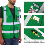Dib Safety Reflective Vest High Visibility with Pockets and Zipper, Green M