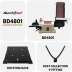 BUCKTOOL Bench Belt Sander with Rotating Base and Dust Collection Fitting, Belt Sander for Woodworking 4 in. x 36 in. Belt & 8 in. Disc with 3/4HP Direct-drive Motor with Rotating Base, BD4801