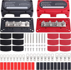 300A Heavy Duty Module Bus BAR 12V 24V 48V DC Power Distribution Block with 4 x 5/16" (M8) Battery Terminal Distribution Block - Buss Bar -Marine Bus Bar (Black & Red)