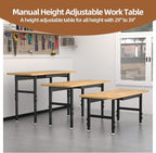 70'' Adjustable Workbench, Solid Wood Work Bench Table with Wheels and Power Outlet & Pegboard, Rolling Workbench Large Load Capacity Garage Workbench for Workshop,Office,Home