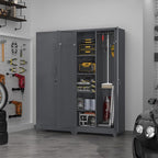 72.8" H Metal Storage Cabinet with Lockable Doors, Functional Garage Storage Cabinets, Cleaning Supply Tool Cabinets with Removable Pegboard Hanging Rod & S-Hooks, Grey