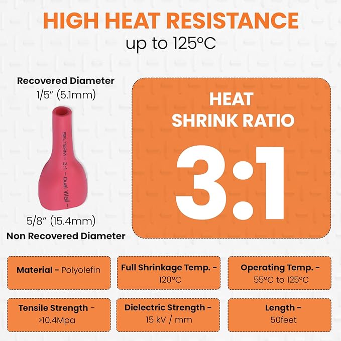 SELTERM 5/8" Red [50 Feet] Marine Grade Heat Shrink Tubing Roll, 3:1 Ratio Dual Wall Adhesive Lined Waterproof Heat Shrink Wrap Tube, for Battery Cable Lugs Wire Terminals Connectors