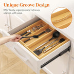 Lifewit Utensil Drawer Organizer, Expendable Cooking Silverware Tray for Kitchen Drawer, Bamboo Adjustable Cutlery Flatware Holder, Spatula Tools and Gadgets Storage Divider, 3 Compartments, Natural