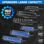 DISEN Magnetic Socket Organizer Set 6PCS Socket Holder Holds 150 Pieces 1/4", 3/8", 1/2" Drive Metric & SAE Socket Trays for Tool Box Drawer (Socket not Included)