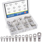 Glarks 105Pcs 12 Type Heavy Duty Wire Lugs Battery Cable Tinned Copper Eyelets Tubular SC Ring Terminals Connectors with Spy Hole Assortment Kit