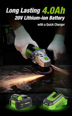 WORKPRO 20V Cordless Angle Grinder Kit, 4-1/2 Inch, Lightweight Angle Grinder Tool 4.0Ah Lithium-Ion Battery & Fast Charger, Ergonomic Button Position for Reducing Hand Pressure