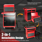 5-Drawer 2 in 1 Rolling Tool Chest, Tool Storage Cabinet w/Drawers, Wheels, Detachable Top, Mechanic Tool Organizer Box for Garage, Workshop, Warehouse Red & Black Durable Lockable
