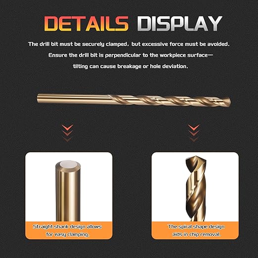 Drill Bit, #18 Cutting Diameter, 4341 HSS Gold Finish 135° Cutting Angle Number Jobber Bits - (Applications: for Drilling Soft Metal Plastic Wood), 5-Pieces