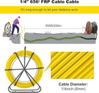 6MM x 656FT (200M) Fiberglass Fish Tape with Steel Reel Stand, Duct Rodder Cable Puller Tool for Electrical Wiring, Conduit, Wall Pipes