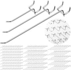 Hicarer 200 Pcs Stainless Steel Pegboard Hooks Multiple Sizes Fit 1/4" or 1/8" Pegboard Ideal for Garage Tool Organization, Wall Storage(4 Inch, 6 Inch, 8 Inch)