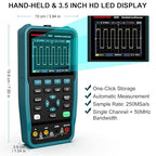 HANMATEK 3 in 1 Handheld Oscilloscope Multimeter,Waveform Generator HO51 with 3.5" TFT Oscilloscop, Auto-Calibration Function, Memory Function, Multi Tester