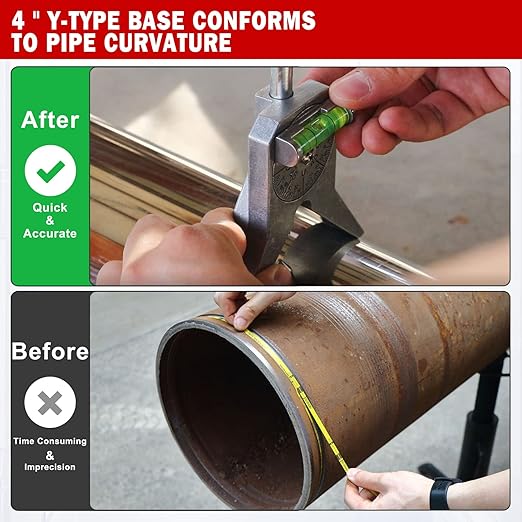 Pipe Center Finder, Pipefitter Tools w/Centering Head, Pipe Fitting Tools Center Finder Tool to Measure Pipe Diameter Over 0.5" and Up, 4" Y-Type Base Fitted with Adjustable Dial Bubble Protractor.