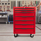 7-Drawer Rolling Tool Chest Cabinet, Large Capacity Metal Tool Box with Wheels and Keyed Locking, Roll Around Storage Organizer Tool Cart for Garage, Warehouse, Work Shop (Red)