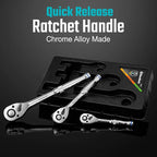 DURATECH 3-Piece Ratchet Set, 1/4", 3/8", 1/2", 72-Tooth with Quick-Release Reversible Design, Chrome Alloy Made, Fully Polished, Organized in Storage Case