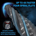 MABLEVI M35 Four Spiral Flute Cobalt Step Drill Bit 1/4" - 3/4", Wear-Resistant TiAlN Coated 1/4" Hex Shank Unibit Step Bit for Metal, Stainless Steel, Aluminum, Wood, Plastic（9 Sizes）