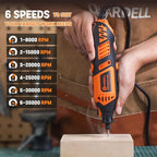 HARDELL Rotary Tool Kit - 180W Corded Power Rotary Tool 6 Variable Speeds with 61 Accessories, 8000-35000RPM, for Sanding, Polishing, Cutting, Engraving,Carving, DIY Crafts
