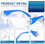 96 Pairs Clear Safety Glasses Bulk Adult Safety Goggles Unisex Eye Protection Glasses Impact Resistant Protective Eyewear with Assorted Color Frame for Men Women Lab Construction Carpentry Shooting