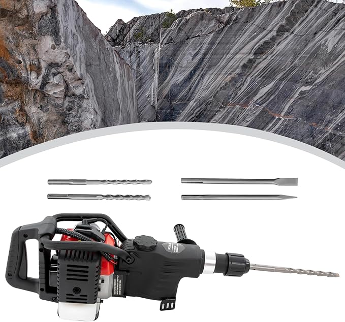 33CC Gasoline Demolition Hammer 36*32mm 2-stroke Gas Powered Jack Hammer Drill Concrete Breaker with Point Flat Chisel for Concrete Bricks Rocks Single Cylinder Air Cooling