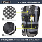 JKSafety 9 Pockets High Visibility Zipper Front Safety Vest With Reflective Strips,HQ Breathable Mesh, Oxford Fabric for pocket materials. Black Meets ANSI/ISEA Standards (XX-Large, 110-Black)
